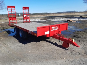 MAC 2 AXLAD 10TON TRAILER vrigt MAC 2 AXLAD 10TON TRAILER 400 lngt flak + 130 nedvik
Mek Ramper 760 bred
Hydralisk Broms
380/55R16 Hjul
Totalvikt 10 ton Lastar 8 ton
4 tons axlar
Led Lysen
237 bred