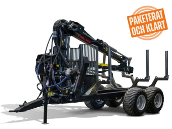 Palms Ekipage Skogsägaren Paketerat och klart Palms Skogsvagn 10ton med P4.71 kran Vårt populära ekipage SKOGSÄGAREN består av en Palms dubbelramsvagn V8D med en 
bruttovikt på 10 ton kombinerad med kran P4.71. 

Stödben lavett
Ventilpaket Valvoil DPX100 lågtrycksservo
Grip 0,18
Bromslänk rotator enkel
Vinsch med radioenhet We-1400
Rotator 45 kN med bultförband
Vagn med dubbelram och 3 par stöttor av skotartyp
Hjul 480/45-17, Starco
Broms 2-hjuls hydraulisk
Stödben mekaniskt med sprint
Skandinaviskt drag skogsvagn